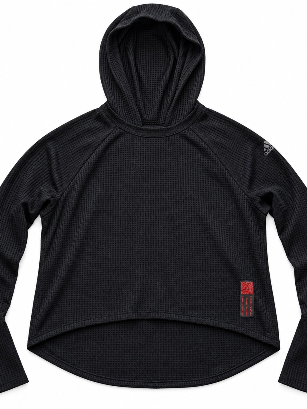 adidas cropped Black Hooded Waffle-Knit Women’s Pullover